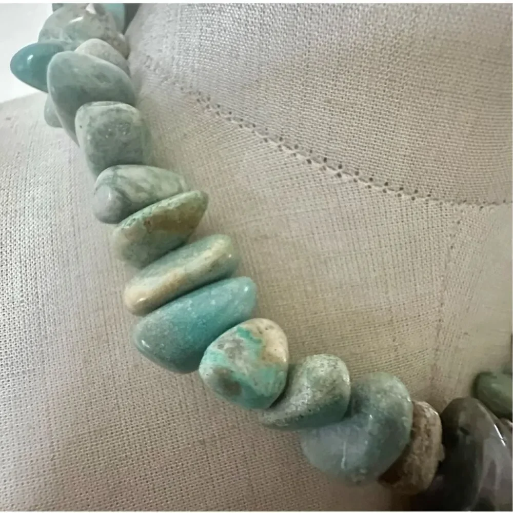 Sterling Silver Toggle Necklace w/ Turquoise Nugget Beads + Labradorite Pendant
